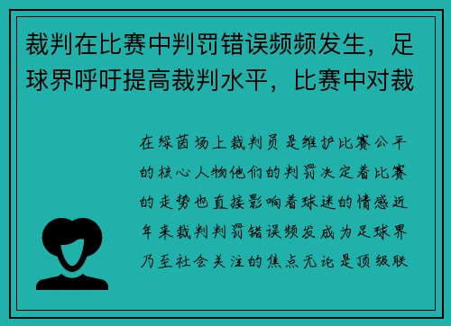 裁判在比赛中判罚错误频频发生，足球界呼吁提高裁判水平，比赛中对裁判的判罚有争议时该如何应对_